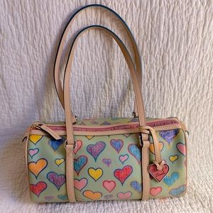 Authentic Dooney & Bourke barrel bag Rainbow Hearts “it” collection
